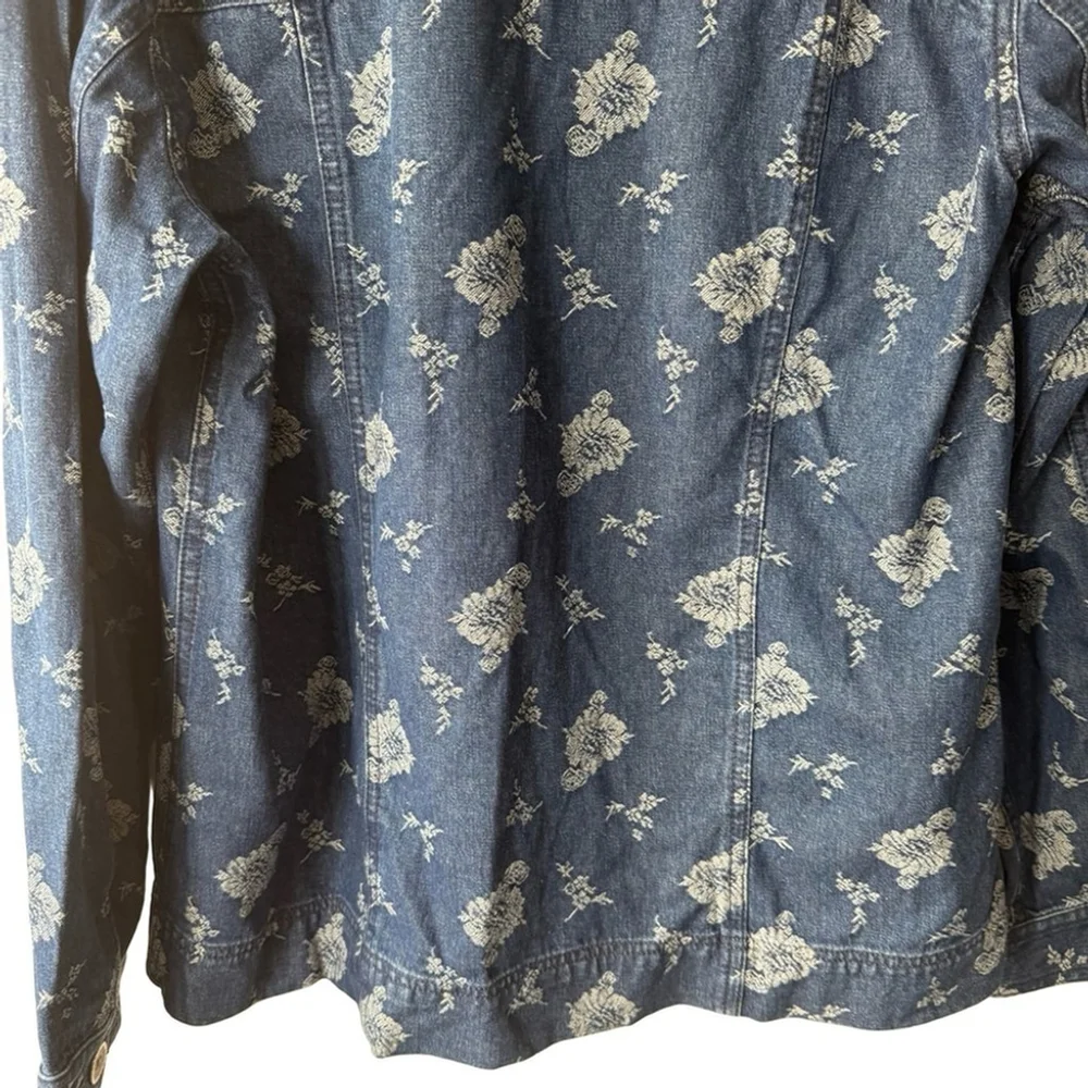 National Wildlife Women's Blue Floral Jean Jacket Size XL Boho Vintage Style